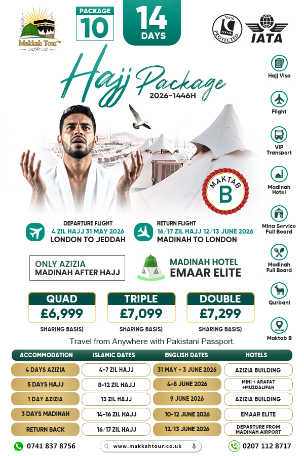 14-days Hajj Package from UK